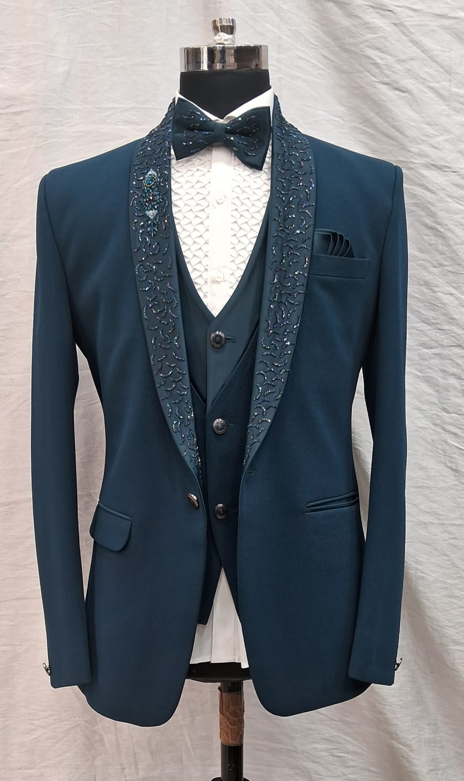 Teal Blue Designer Tuxedo Suit